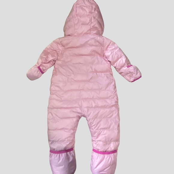 Eddie Bauer Kids Pink Down Puffer Hooded Snowsuit Bundler- Sz-6-12 mths - Picture 3 of 15